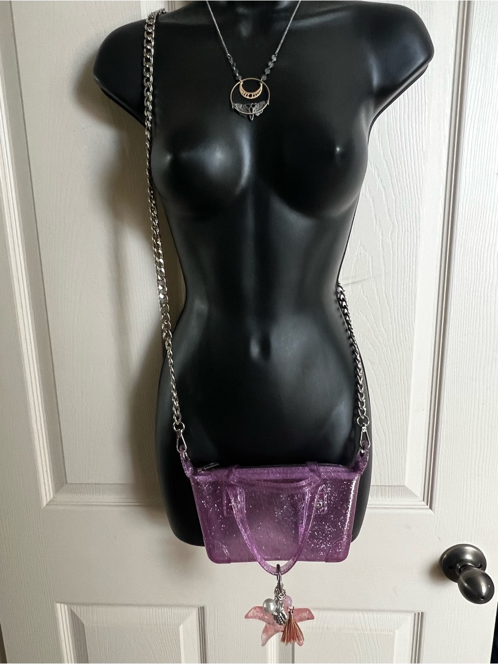 Madden Girl Purplish Pink Transluscent Glitter Jelly Crossbody/Star Charm/NEW